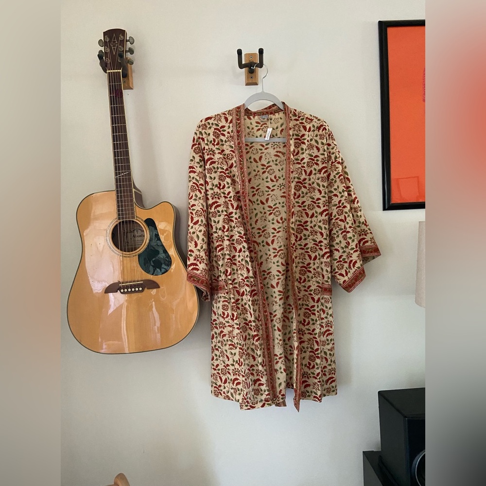 NEW Floral Block-Print New Day Short Robe, 100% Cotton (OS) - Picture 3 of 11